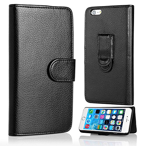 Vertical Black Premium PU Leather Wallet Pouch with Belt Clip for iPhone 6 (4.7