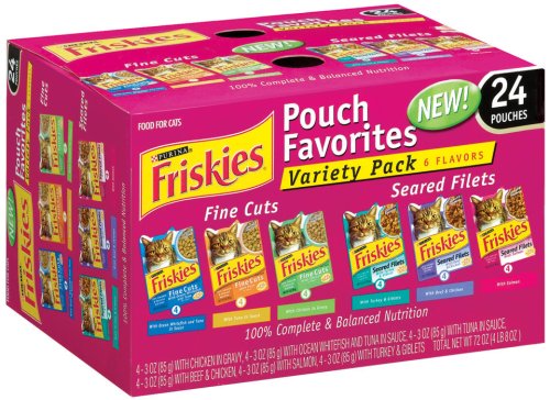 Friskies Cat Food Favorites, 6 Flavors, 24-Count Pouches (Pack of 2)