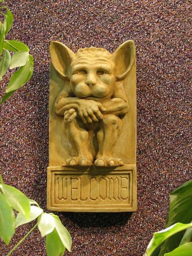 IRVING Small WELCOME PLAQUE Outdoor GARDEN Sculpture WALL Decor DARK WALNUT Stain 11.5