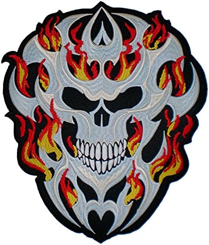 11" Helmet Flame Skull Blade Shield Motorcycle Biker Back Patch Vest XXL