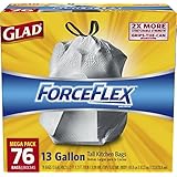 Glad ForceFlex Tall Kitchen Drawstring Trash Bags, 13 Gallon, 76 Count