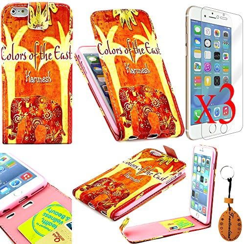 Traitonline Bookstyle Sleeve for Apple iPhone 6 Plus Skin Leather Wallet Pouch with Lanyard Case Flip Cover for Apple iPhone 6 Plus 5.5"Protective Case Cover(Bangkok Elephants)+3*Screen Protector