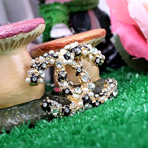 Comos Parrty Office Flower Small Faux Pearl Pin Crystal Brooch Black