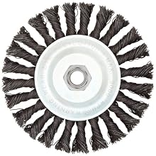 Weiler Vortec Pro Wide Face Wire Wheel Brush, Threaded Hole, Carbon Steel, Full Twist Knotted, 6" Diameter, 0.025" Wire Diameter, 5/8-11" Arbor, 11000 rpm