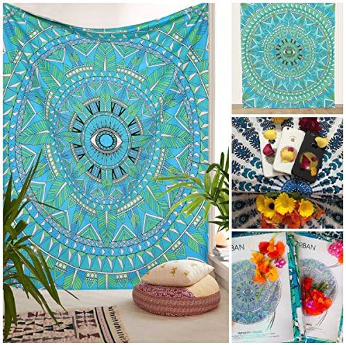 Exclusive Branded Blue God's EyeTapestry By Urbanknot Psychedelic Hippie Mandala Bohemian Dorm Decor Wall Hanging