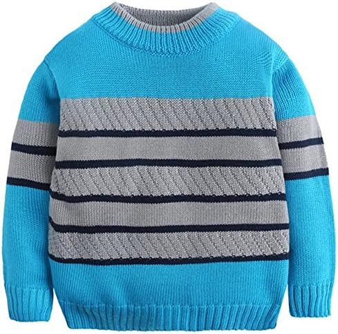 Little Boys Long Sleeves Fashion Stripes Cotton Knitted Sweater Pullover Blue