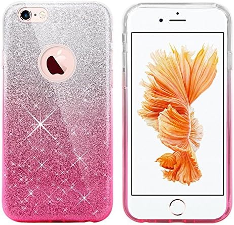 iPhone 6s Case, Bling Sparkle Crystal Premium 3 Layer Hybrid Semi-transparent Soft Protective Cover Case for iPhone 6 6s 4.7 Inch (Gradient Rose)