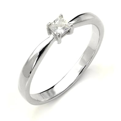 Sterling Silver Cubic Zirconia Solitaire 0.1 Carat tw Princess Cut CZ Engagement Ring, Nickel Free Sz 6 [Low Price:$0.01]