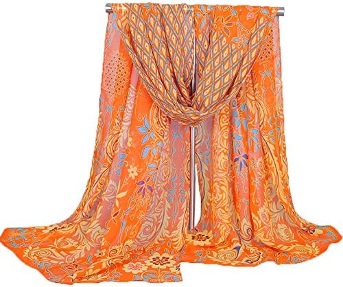 Aaron168 Peacock Printed Chiffon scarves (Orange)