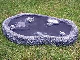 Steinfigur Vogeltraenke mit Schildkroete schiefergrau