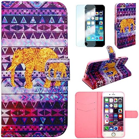 Wonpowerroad For iPhone 6 Wallet Case [Book Fold] [Stand Feature] Leather iPhone 6 Cover [Flip Cover] with Foldable Stand, Pockets for ID, Credit Cards and Clear Screen Protector - Flip Case for Apple iPhone 6 [Henna Lotus Floral Elephant Hindu Ganesh]