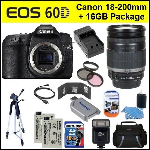 Canon EOS 60D Digital SLR Camera with Canon EF-S 18-200mm f/3.5-5.6 IS Lens + 16GB Deluxe Accessory Kit