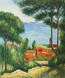 Art Reproduction Oil Painting - Cezanne Paintings: View Through Trees, L'Estaque - Classic 20 X 24 - Hand Painted Canvas Art