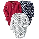 カーターズ Carter's 女の子用白x赤x紺ノスタルジックガーデン木目調ボタン付き透かし編み長袖ボディースーツ3枚セット (24months(83-88cm)) [並行輸入品]