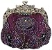 Purple Antique Beaded Rose Evening Handbag, Clasp Purse Clutch w/Removable Chain