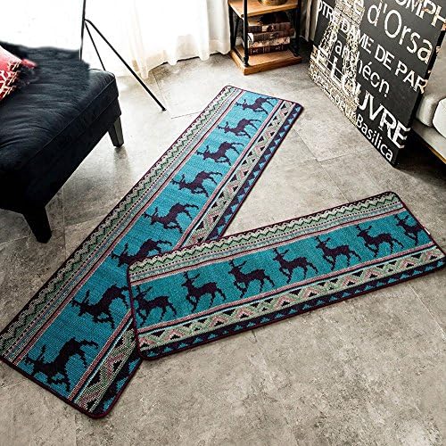 Trend Home Nordic Ethnic Style Imitation Knitting Effects Design Lucky Elk Kitchen Rug Runners (1'3x5'0, Blue)