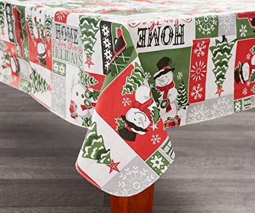 Traditions Collection Snowman Sentiment Vinyl Christmas Tablecloth (52 x 52)