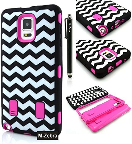Note 4 Case, M-Zebra Galaxy Note 4 Case Cover - Shock Absorption / High Impact Resistant Full Body Hybrid Armor Protection Defender Case Cover for Samsung Galaxy Note 4,with Screen Protectors+Stylus (Black)+Cleaning Cloth (Wave Hot Pink)