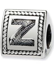 Reflection Beads Silver Letter Z 3 Sided Alphabet Block Bead