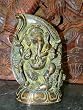 Lord Ganesh Ganesha Sitting on Conch in Brass From India Statue 9"