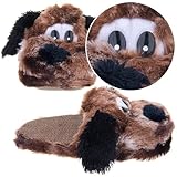 Fuzzy Brown Dog Slippers for Women