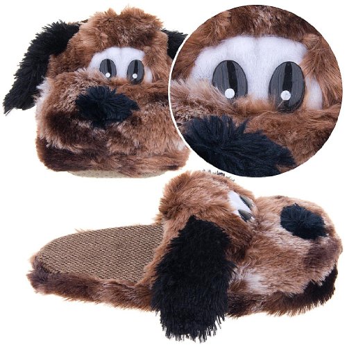 Fuzzy Brown Dog Slippers for Women