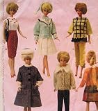 McCall's 7431 Vintage 60s Knit Wardrobe for Fashion Doll Barbie and Midge, Mattel