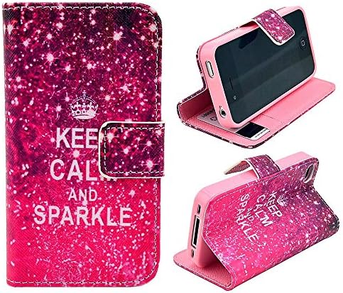 iPhone 5S Case,iPhone SE Case, Welity Retro Keep Calm and Sparkle Design PU Leather Wallet Case with Cash &amp; Credit ID Card Slots for Apple iPhone 5S/SE/5G (Pink)