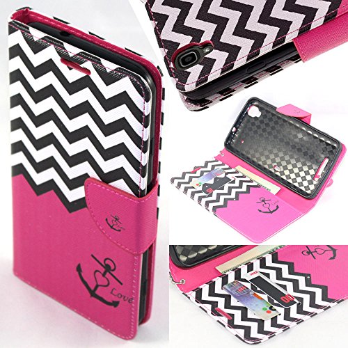 ZTE Boost Max N9520 Case, SOGA® PU Leather Magnetic Flip Design Wallet Case for ZTE Boost Max N9520 (Boost Mobile) - Pink Chevron Anchor Love [SWE541]