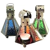 Small Moroccan Flared Glass Tealight Lantern, Blue