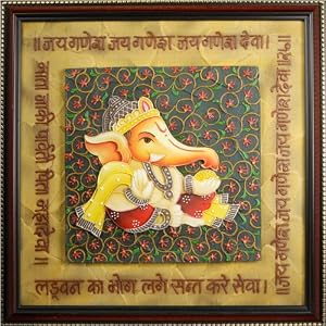 Embossed Hand Painted Ganesh Painting with Ganesh Arti