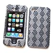Apple iPhone 4 & 4S Snap-on Protector Hard Case Rhinestone Cover "Black & Silver Diamonds Pattern" Design