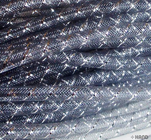 HAND Elastic Lightweight Millinery Tubular CRIN Assorted Plain Colours with Silver Trim - Diameter 8 mm, appx 30 Meters per Pack (Grey)