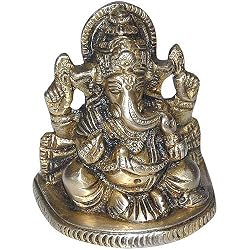 Hindu God Ganesha Brass Sculpture 2.5 x 1.25 x 3.75 inches