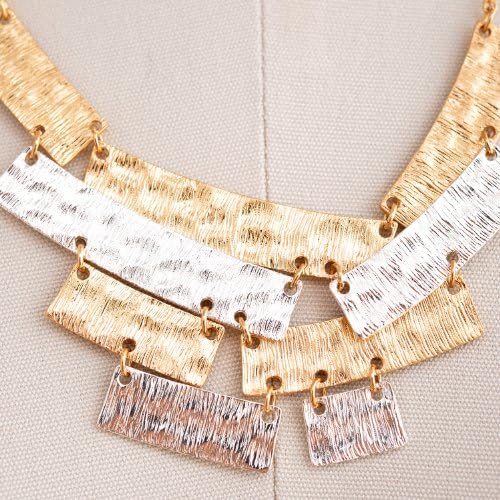Gold and Silver Plated Patching Multi Square Station Necklace and Earring Set