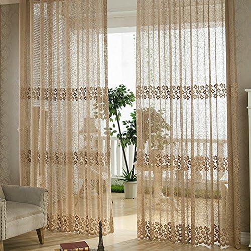 Sunlilee Modern Jacquard Embroidery Curtains Floral Sheer Window Screening for Living Room (37"x 78",Coffee)