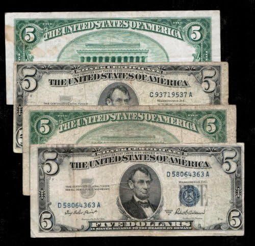 $5 Blue Seal Silver Certificate Series 1953 Old U.S. Currency