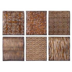 Hand Forged Metal Abstract Wall Decor Tile Plaques Set of 6