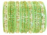 Beachcombers! Event & Wedding Ethnic Glass Indian Bangles Belly Dance Bracelets BoHo Chic Full Size Set Lime Green Gold