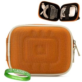 Nylon Orange Extra Thick Case with Reinforced Exterior Shell for all models & colors of your Nikon Digital Camera Point and Shoot Cool Pix L 26 or Cool Pix L 25 with HD Video + Green Vangoddy Bracelet!!!