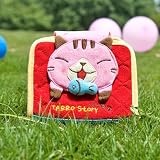 [Tarro story - Pink Cat] Embroidered Applique Fabric Art Wallet Purse / Card Holder (4.9*3.9)