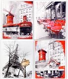 Lot 4 Cadres Toile Tableau PARIS TOUR EIFFEL MOULIN ROUGE 40x50CM