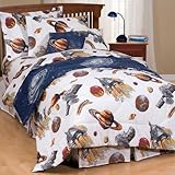Kids Outer Space Bedding Sets - Comforter Set + Bed Sheets - Galaxy White - Full Size