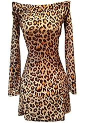 Leopard Print Long Sleeves Short Polyester Bateau Neck Bodycon Dress/Club Dress/Evening Dress/Party Dress/Mini Dress 
