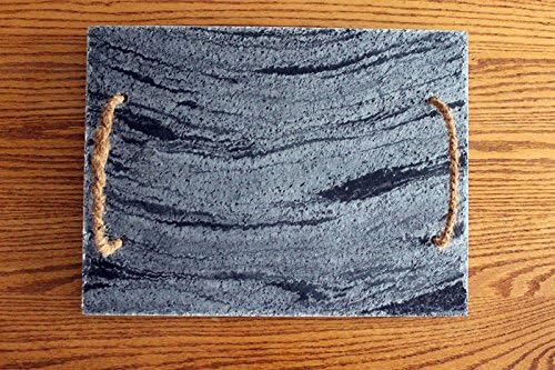 Slate Serving Tray with Coconut Handles - Silver Black- 12" x 16"