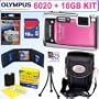 Olympus Stylus Tough 6020 14MP Digital Camera (Pink) + 16GB Accessory Kit