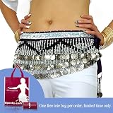 Bellyqueen™ Multi-Row Bellydance Hip scarf, With Silver Coins And Black Beads