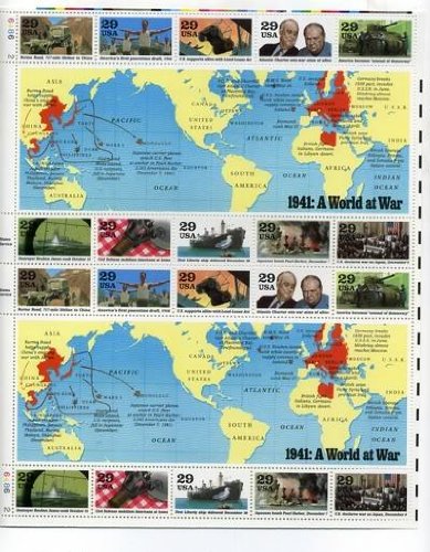 1941 WWII A World At War Collectible Stamp Sheet