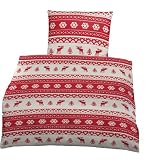 CASA D'OR 4006712076223 135/200+ 80/80 rot Biber-Bettwaesche Elch Mika, 100% Baumwolle