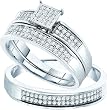 Stunning 3 Pc. 925 Sterling Silver and Genuine 1/3 Ctw. Diamond Trio Wedding Set for Him and Her " Size 7 for Her and Size 10 for Him " ** Free Shipping **